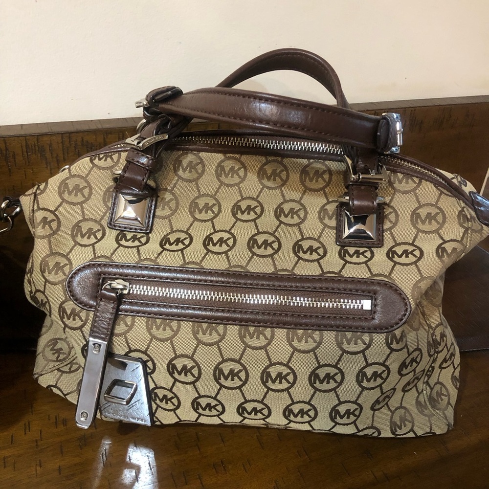 Michael Kors Brown and Tan Logo Handbag